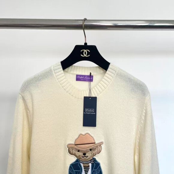 Polo Ralph Lauren Western Cowboy Bear Beige Women's Sweater - Picture 5 of 7